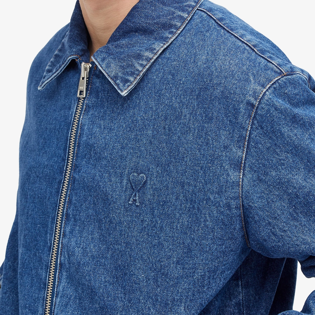 AMI Paris Men's Zipped Denim Bomber Jacket Blue
